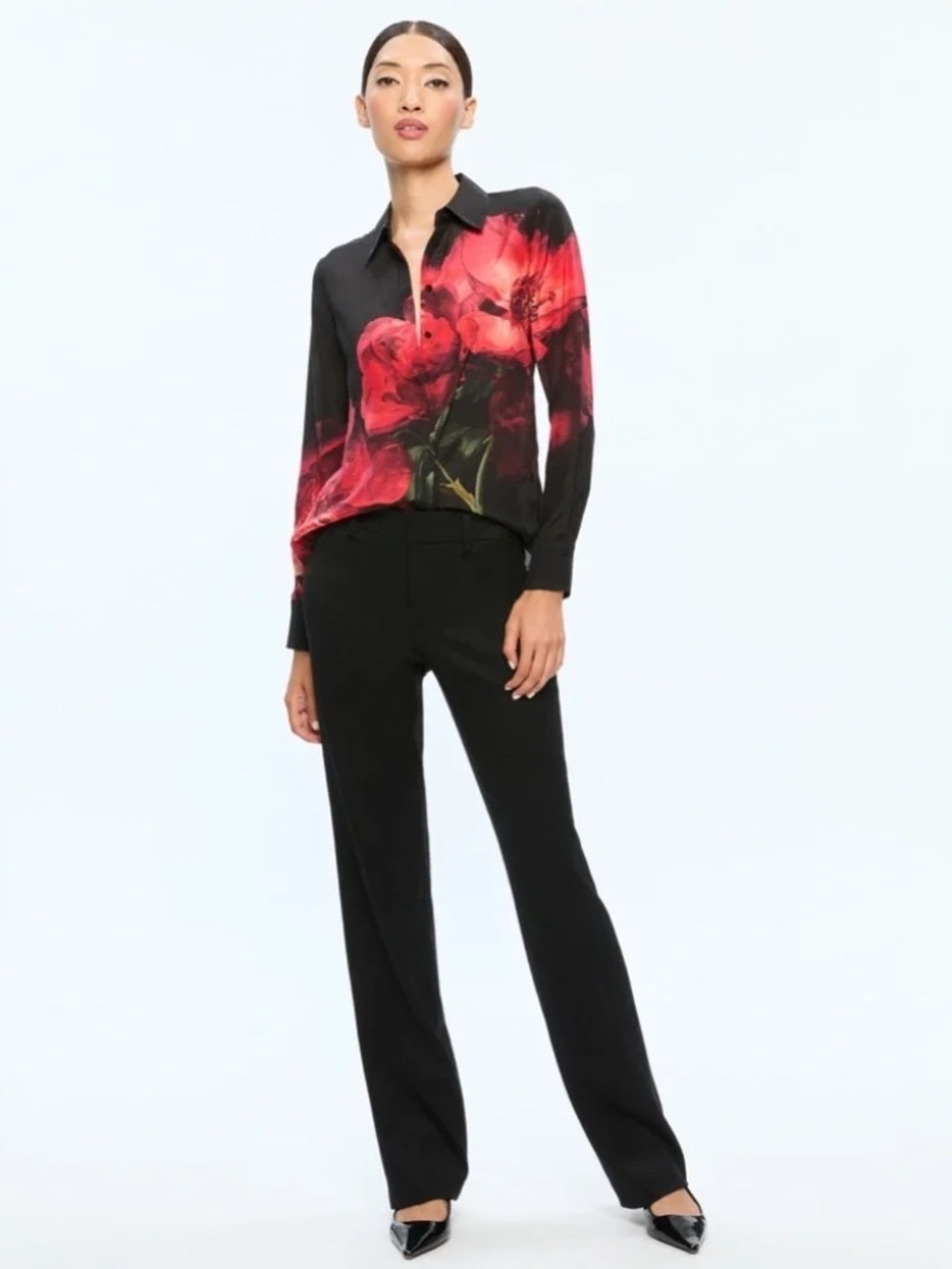 Alice + Olivia Brady Slim Peony Floral Silk Blouse size S - Picture 2 of 13